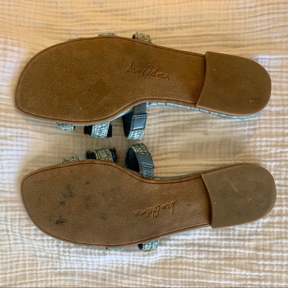 Sam Edelman Beckie Raffia Blue Slide Sandals - Picture 6 of 8